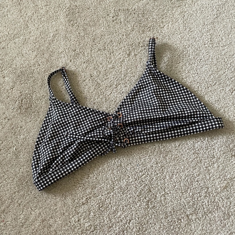 LA hearts black white gingham bikini top